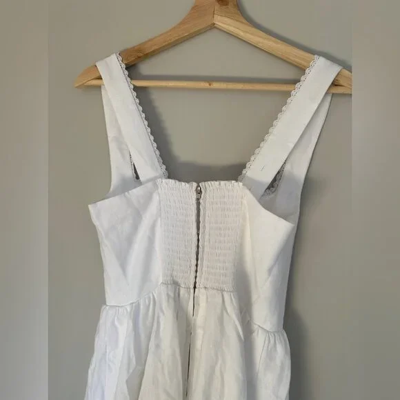 NEW Reformation Tagliatelle Linen Midi Dress in White Lace Detail | size 0 - Picture 12 of 13